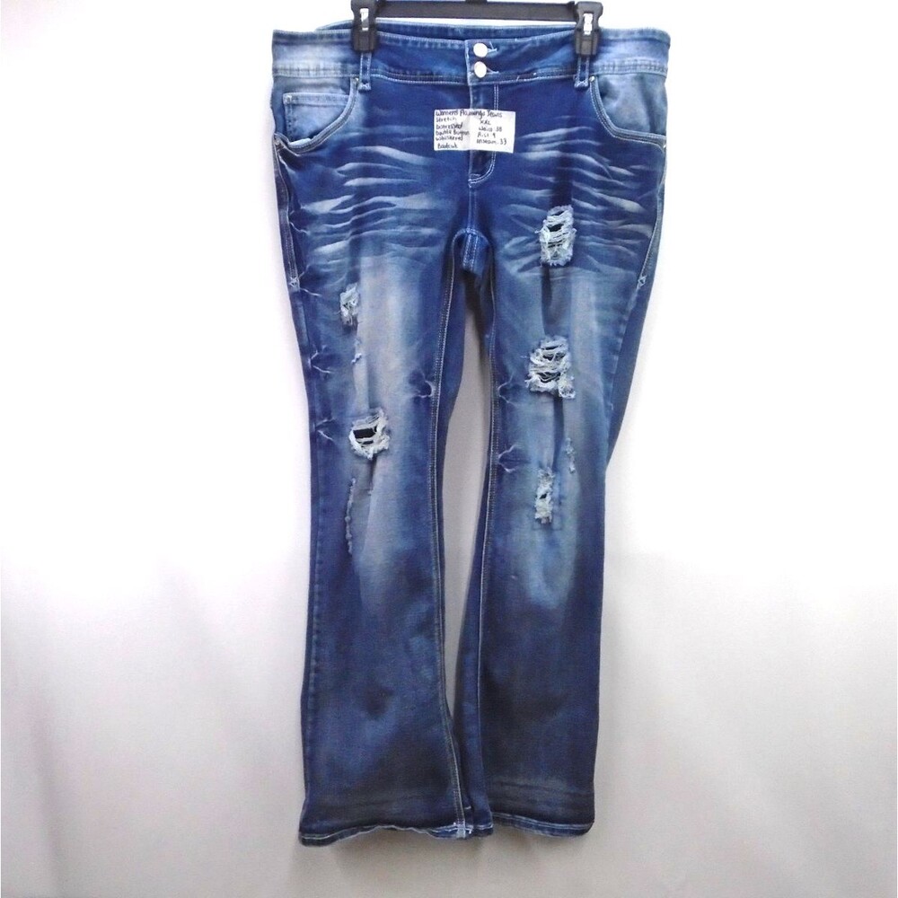 Flamingo Women's Stretch Denim Jeans Size 2XL (38x33) Bootcut Distressed Blue